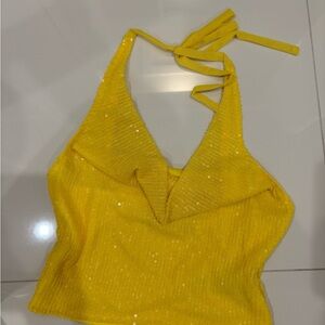 Vibrant Yellow Sequin Halter Camisole